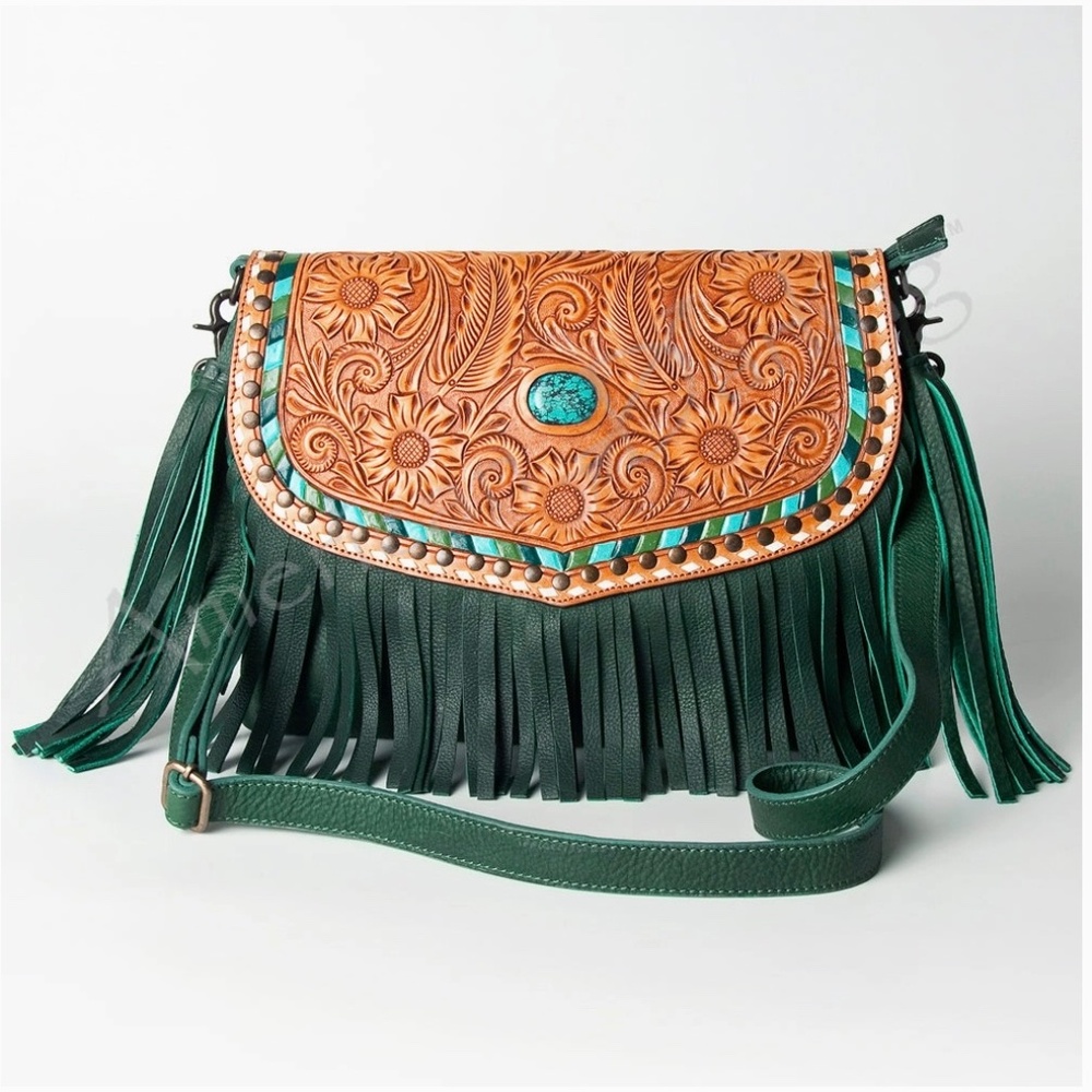American Darling Crossbody Hand Tooled Genuine Western Leather Women Bag - Picture 2 of 5